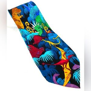 Addiction Vibrant Colors 100% Silk Dinosaur Print Neck Tie